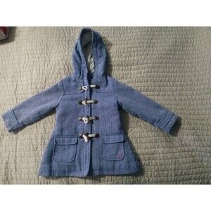 Nautica Girls Pea Coat SZ 3T Hooded Toggle Buttons Wool Blend Herringbone